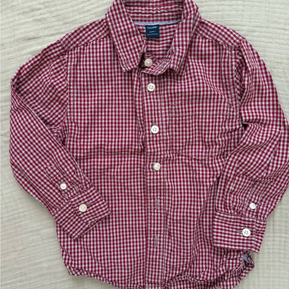 GAP 4T Red and Gray Checkered Button Down Shirt